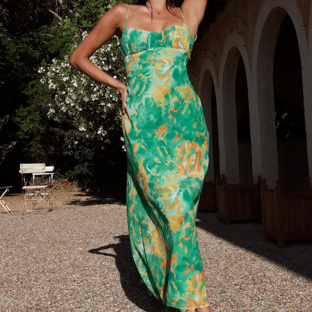 Fortunate One Peony Pillow Maxi Dress Green
